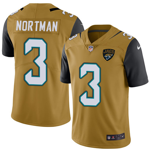 Men's Limited Brad Nortman Nike Jersey Gold - #3 Rush NFL Jacksonville Jaguars